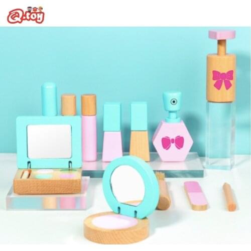 Kids Toys Simulation Wooden Toys Pretend Play Dressing Make Up Wooden Play House Kids Makeup Set Simulation Cosmetic Bag gift