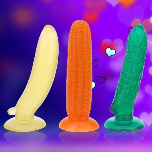 Artificial Penis Jelly Realistic Cucumber Banana Corn Suction Cup Dildo Sex Toys