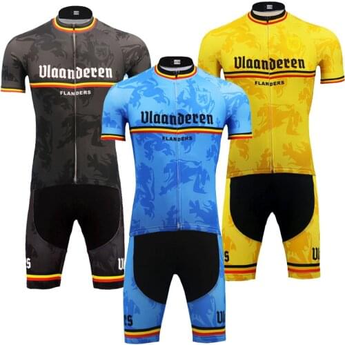 Flanders Cycling jersey set ropa ciclismo hombre Yellow Black Blue cycling clothing bike jersey bib shorts Gel Pad Bicycle suit