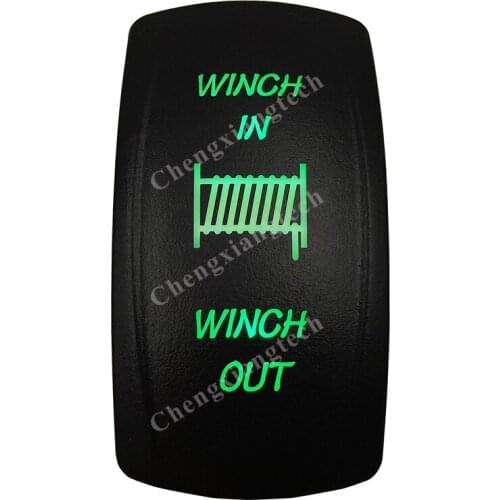 Boat Car 7 Pin Momentary ON/OFF/ Momentary ON DPDT Rocker Toggle Switch- WINCH IN WINCH OUT - Green Led Waterproof for Carling