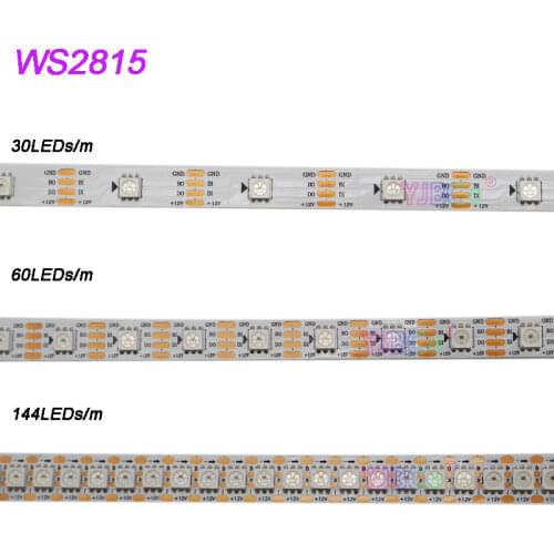 DC12V WS2815 LED Strip addressable Dual-Signal 5050 RGB Smart Pixels Lamp Tape WS2812B Updated 30/60/144 LEDs/m IP30/IP65/IP67