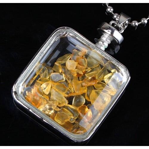 Trendy-beads Ethnic Silver Plated Square Shape Wish Bottle Small Yellow Citrines Crystal Pendant For Anniversary Jewelry
