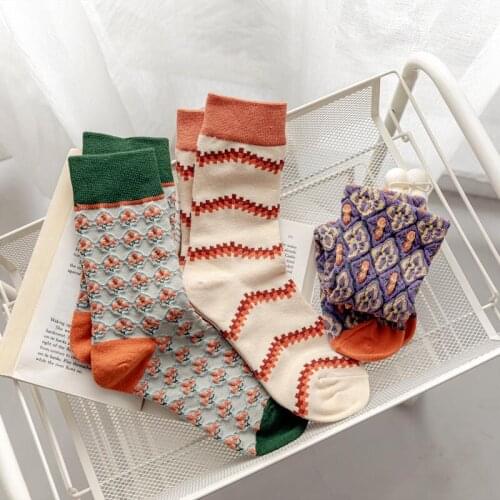 Fashion Socks 2021 New Autumn Cotton Floral Long Socks Women Japanese Style Breathable Sweet Cute Women Socks Носки Женские