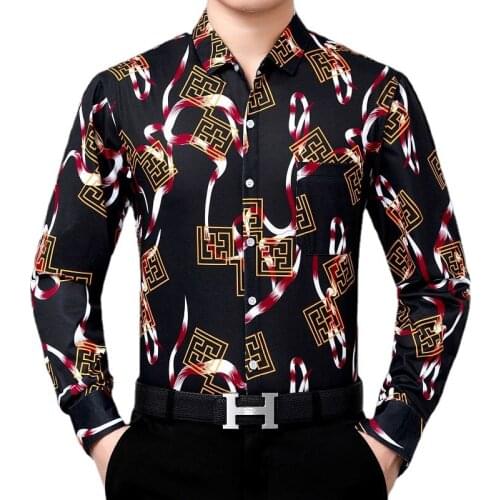 Long-sleeved shirt mens mercerized cotton shirt autumn business casual mulberry silk non-iron floral blouse