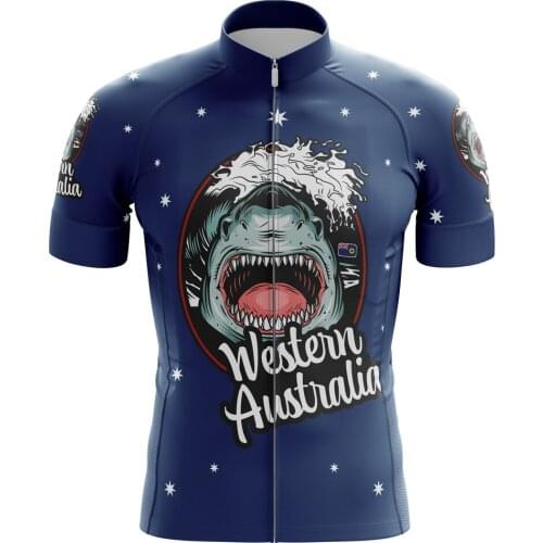 Mens Cycling Jersey for Western Australia Blue Sportswear Shark Pattern Bike Shirt Outdoor Breathable Top