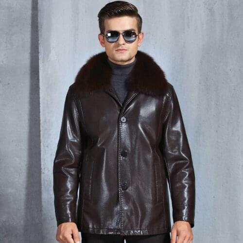 Winter Men Parka leather Jacket Coat Male Thick fur Jacket High Quality Parka Coat with rabbit fur collar