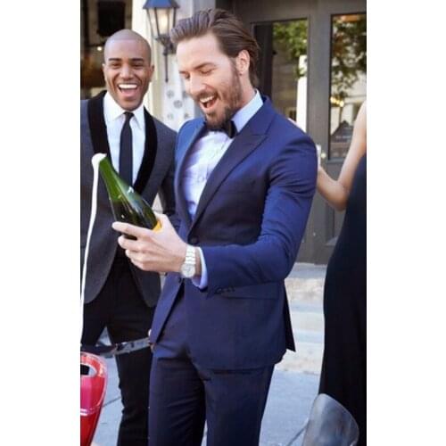 Navy Blue Summer Beach Wedding For Business Wedding Smart Casual Simple Mens Tuxedos Elegant Costume Homme 2 Pieces Jacket Pant