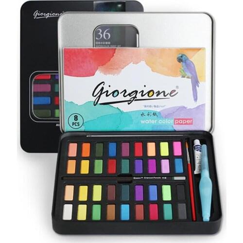 36 Color Solid Watercolor Painting Drawing Pigment Kids Art Paint Brush Set