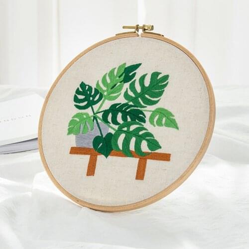 Plant Patterns DIY Embroidery Material Package Hoop Embroidery Frame Cross Stitch Kits Handmade Hanging Painting Sewing Supplies