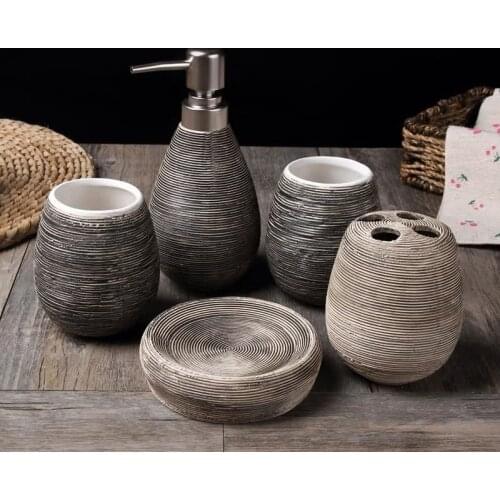 Ceramic Brushed Bathroom Accessories Sets Vintage Tooth Brush Holder Bathroom Soap Dispenser Set Washroom Accessories