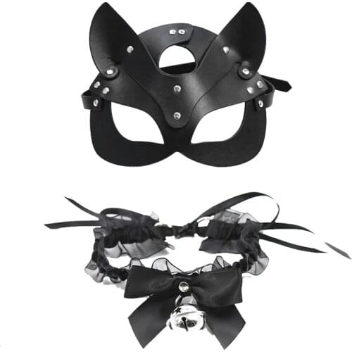 New Leather Mask accessories for Women Cosplay Cat Bdsm gothic Halloween Masquerade punk cool Masks Sexy Necklace jewelry