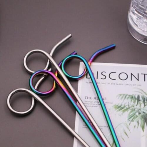 New 6x200mm304 stainless steel curved gradient straws restaurant cafe bar cocktail straw round tube
