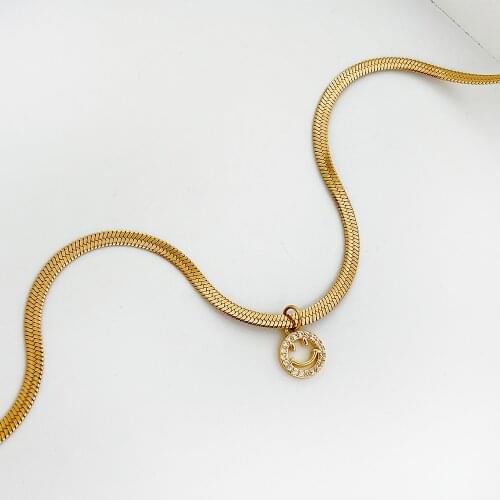 Happy smile face necklaces for teenage egirl herringbone snake chain necklace simple elegant cute kawaii jewelry 2021