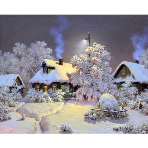 Landscape Winter Printed Fabric 11CT Cross Stitch Complete Kit DIY Embroidery DMC Threads Handmade Hobby Painting Wholesale