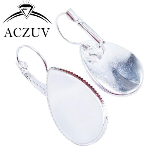 Silver Plated 200pcs 10x14mm 13x18mm 18x25mm Teardrop Cabochon Setting French Leverback Earrings Blank Bezel Base TLB002