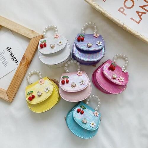 Lovely Cherry Princess Bag Childrens Mini Clutch Bag Flowers Leather Crossbody Bags Party Mobile Phone Handbag Messenger Bag