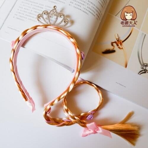 Princess Crown Embedded Rhinestone Wig Braid Childrens Headband Independent Packaging Blonde Braid Headband Hair Accessories