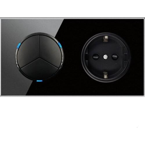 146 Type 3 gang 2 way Germany Socket Crystal Tempered Pure Glass Panel 13a Double Eu Standard Wall Power Socket Grounded black