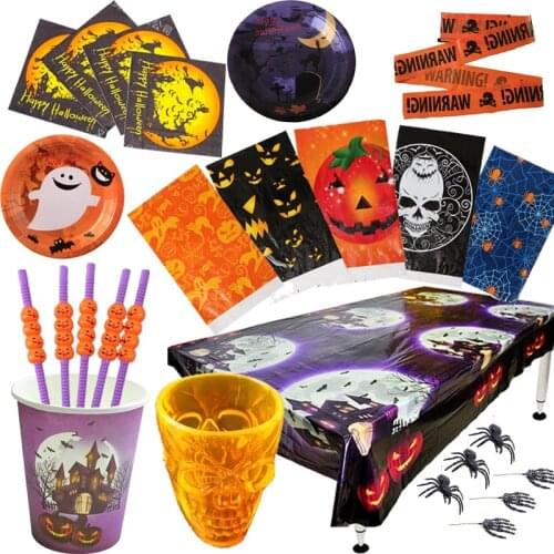 Happy Halloween Letter foil Balloons Pumpkin Ghost Treat Plate Napkins Tablecloth Diy Straw Cups Halloween Party Supplies xx90