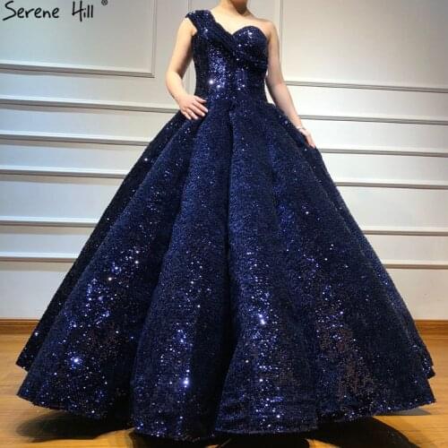 Blue Luxury Heavy Sequined Sexy Wedding Dresses 2021 One Shoulder High-end Vintage Bridal Gowns HM66567 Custom Made