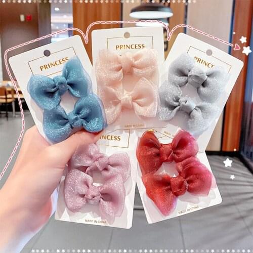 Web celebrity organza duckbill clip hairpin package cloth child horsetail bows to the clamp pearl yarn card edge clip hair girl