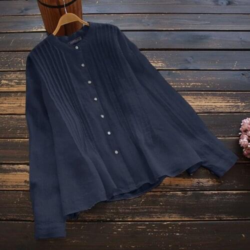 ZANZEA Women Long Sleeve Cotton Blouse 2021 Vintage Buttons Down Shirt Spring Solid Loose Blusas Casual Tunic Tops