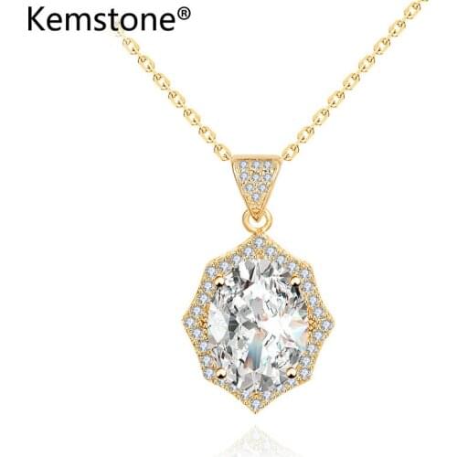 Kemstone Irregular Egg Shape Copper Gold Color AAA Cubic Zirconia Pendant Necklace Jewelry Gift for Women