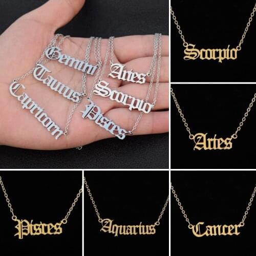 Zodiac Necklaces for Women Personalize Jewelry Star Sign 12 Constellation Old English Letter Taurus Pisces Aries Necklace Gift