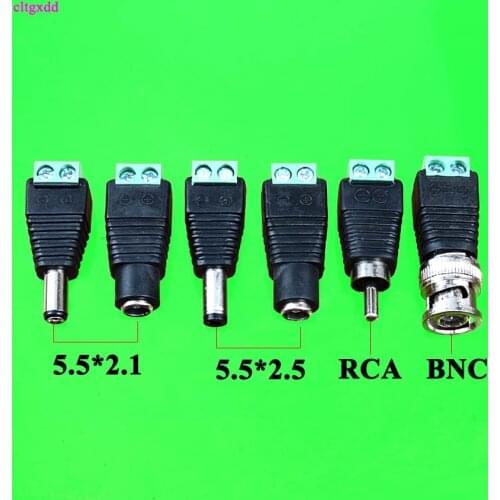 1PCS RCA BNC 5.5*2.5 5.5mm x 2.1mm Female Male DC Power Plug Adapter for 5050 3528 5060 Single Color LED Strip and CCTV Cameras