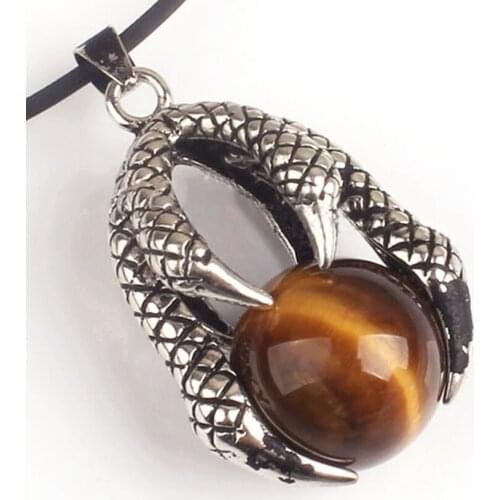 100-Unique 1 Pcs Silver Plated Dragon Claw Natural Tiger Eye Stone Round Bead Pendant Vintage Jewelry