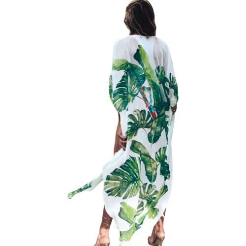 2021 Fashion Women Casual Printing Patterns Bikini Cover Up Leave Print Half Sleeve Loose Style Beach Blouse for Vacation Travel