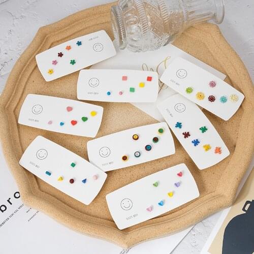 Fashion Mini Flower Heart Bear Shaped Earrings set For Women Girls Cute Geometric Stud Ear Jewelry Party Gifts 3 pairs