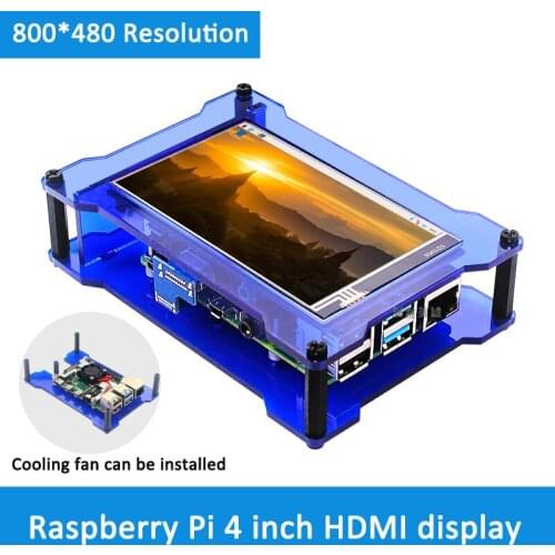 For Raspberry Pi 4B 4 Inch HDMI Display Pi4 Generation can Install Fan Display 3B+ 800*480 Screen