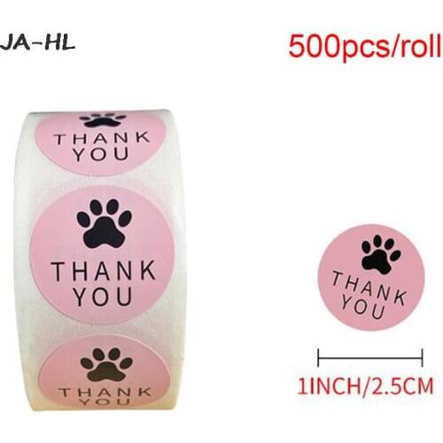 500PCS Pink Thank You Stickers Seal Labes Dog Paw Print Gift Stationery Sticker Hot