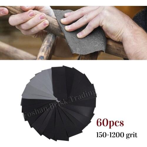 60PCS Wet Dry Sandpaper 150 To 1200 Grit Assortment Abrasive Paper Sheets for Automotive Sanding Wood Furniture Finishing