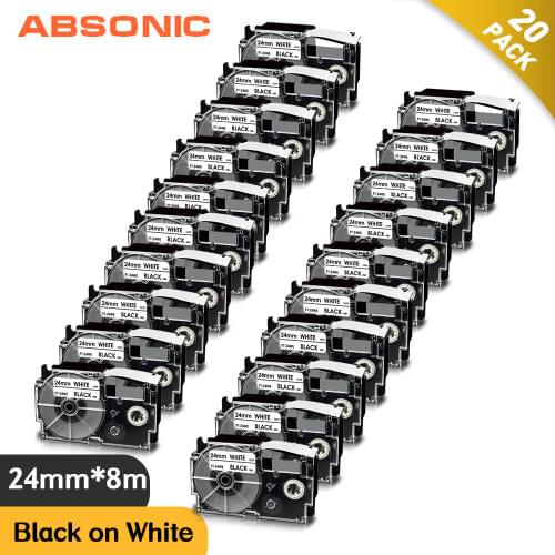 Absonic Tape For CASIO XR-24WE XR 24WE 24mm Label Tape Black on White Printer Ribbon For Casio Labeler Label Maker KL-E300 H50