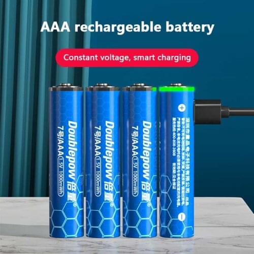 High Capacity 1.5V AAA USB Rechargeable Battery Lithium Ion 1000mwh Battery for Toys Remote Control Wireless Mouse+Cable