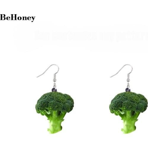 Acrylic Novelty Broccoli Earrings Big Long Dangle Drop Cute Vegetable Jewelry For Women Girls Ladies Teens Kids Gift Food