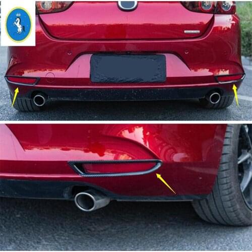 Yimaautotrims ABS Carbon Fiber Look Accessories Fit For Mazda 3 Sedan 2019 2020 Rear Back Fog Lights Lamps Frame Cover Kit Trim
