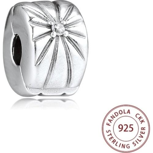 100% Real 925 Sterling Silver Sparkling Sunburst Clip Charms Beads for Jewelry Making Fits Original Bracelet kralen perles
