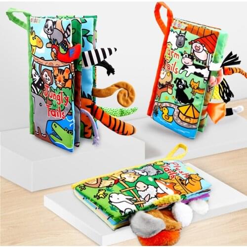 Baby Toys Soft Cloth Books Kids 3D Animal Tails Cloth Book Early Learning Educational Stroller Rattle Intelligence Development