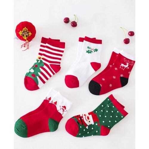 5 Pair Cute Baby Kids Christmas Casual Socks Cute Unisex Breathability Socks Baby Christmas Socks Skarpetki Dropshipping