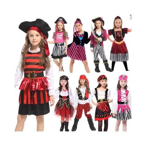 Kids Children Pirate Costumes Caribbean princess dress Skeleton cosplay suit clothes Fantasia Infantil Cosplay Clothing for girl