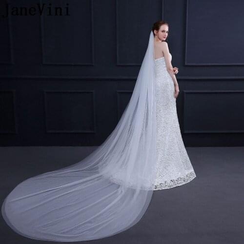 JaneVini Peigne Mariage Two Tier Wedding Veil With Comb Simple Long Bridal Veils Veiling Mesh 3 Meters Cathedral Bride Veil 2019