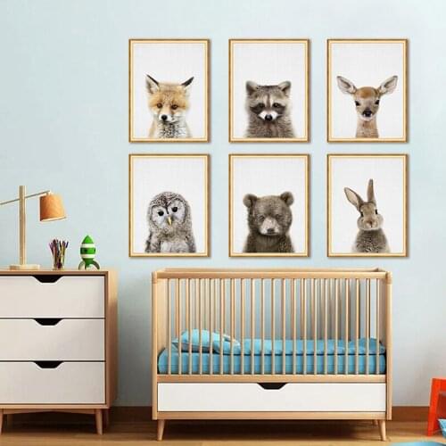 Baby Animal Canvas Painting Giraffe Bunny Poster Wall Art Picture Nursery School Nordic Kid Baby Bedroom Decor Home Decoration