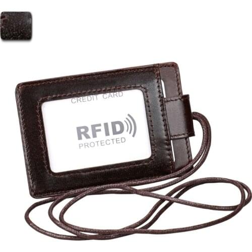 RFID Genuine Leather Business ID Card Credit Wallet Badge Holder Coin Purse Lany 20CA