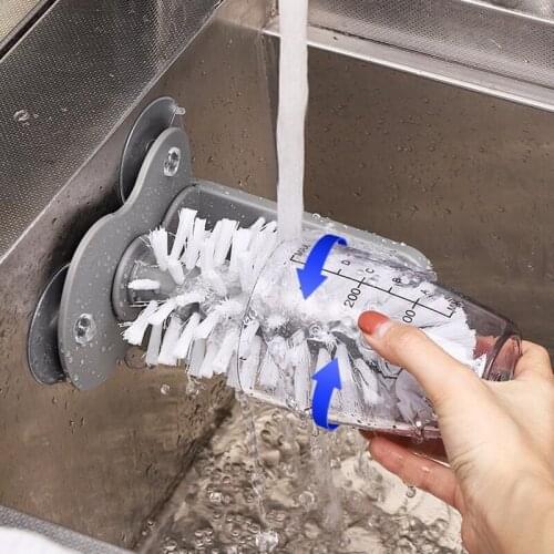 Creative Wall Suction Glass Cup Scrubber 2 in 1 Rotating Cleaning Brush Coffee Milk Tea Cups Brush Washing Sink Accessories
