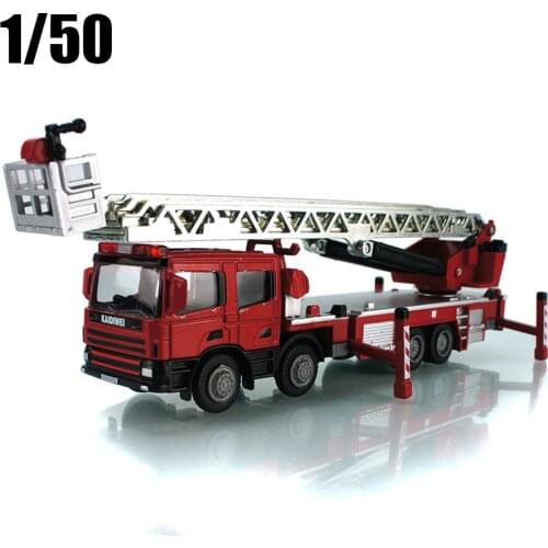 1:50 Alloy Diecast Engineering Ladder Fire Lift Simulation Truck Model Collection Ornaments Christmas Gifts Childrens Toys
