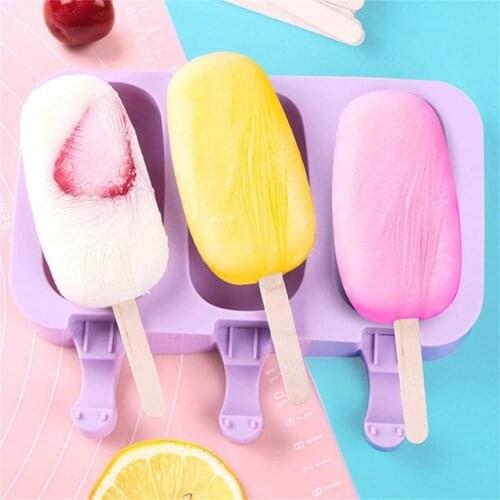 Cute Cartoon Ice Cream Mold Silicone Food Safe Popsicle Reusable DIY Ice Cube Tools Tray Dessert Mould With Lids and Sticks
