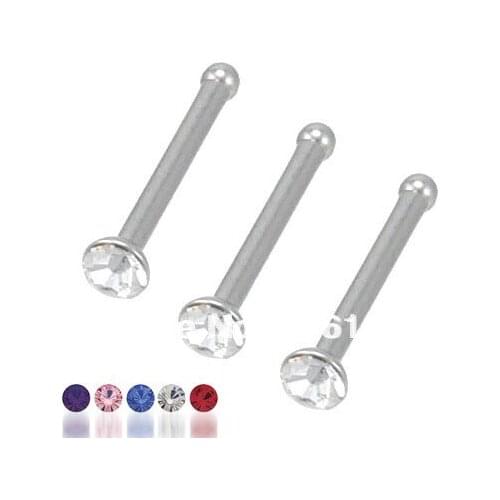 Min. order $10) Free Shipping Surgical Steel 20 Gauge Nose Stud Nose Bone 0.8*8*2mm Mixed Colors